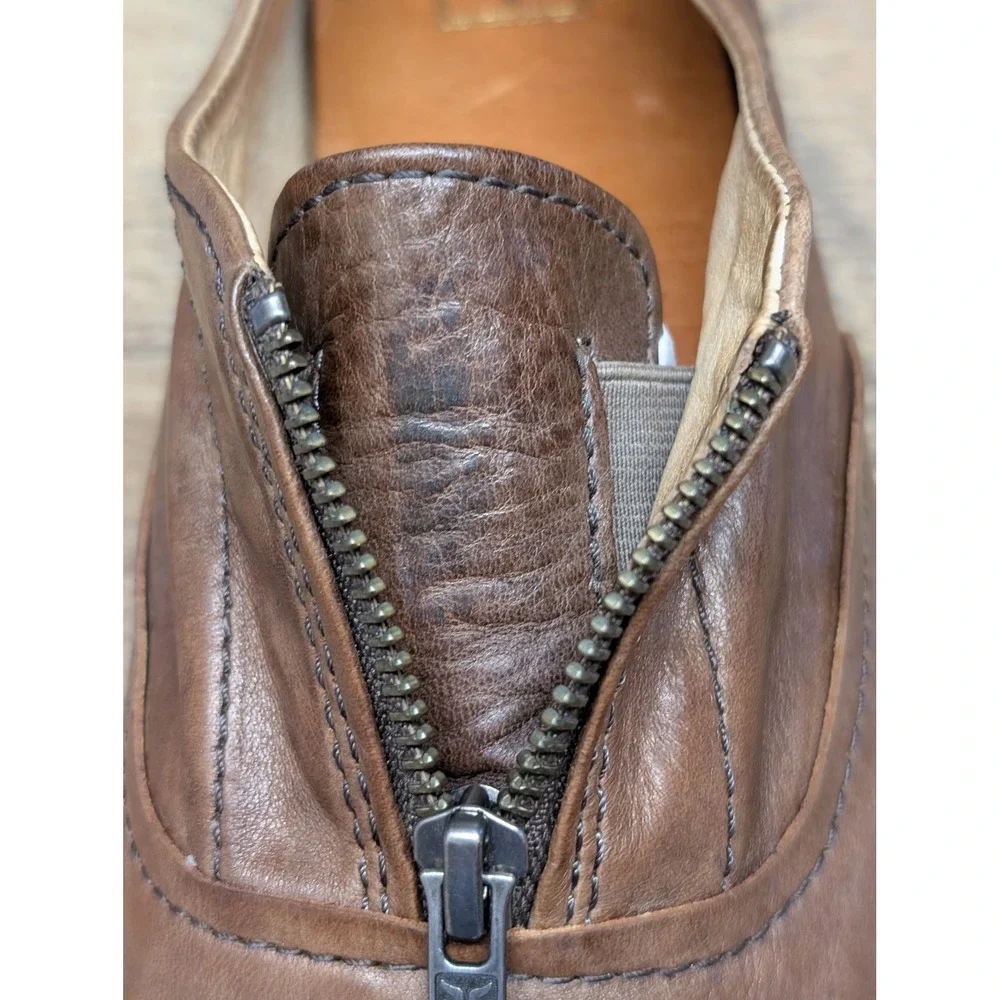 Frye‎ Brown Leather Zip Slip-On Sneakers Women's 10 Minimalist Casual